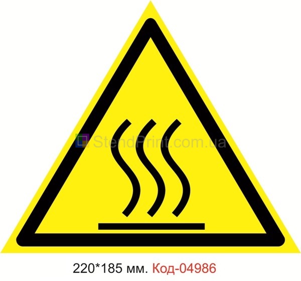 Знак предупреждающий табличка пластиковая 220*185 мм. "Осторожно. Горячая поверхность" Знак предупреждающий Код-04986