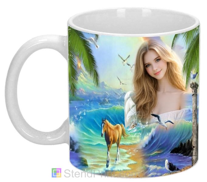 Чашка с фото морской пейзаж пальмы чайки заказать