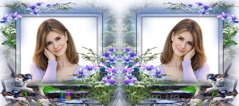 Чашка з фото квітучий сад, квіти та пташки — замовити