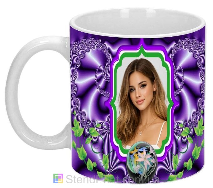 Кружка з фото для дівчини — фіолетовий дизайн із візерунками, подарунок, замовити