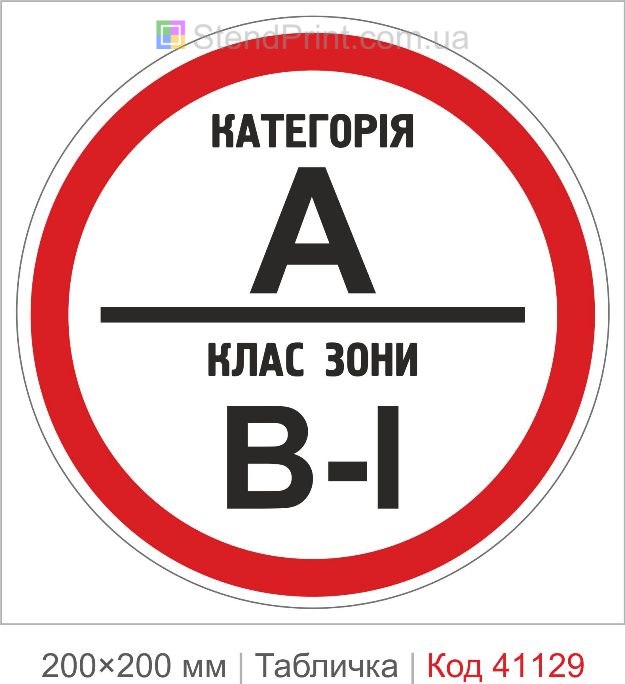 Табличка категорія А клас зони В-I купити