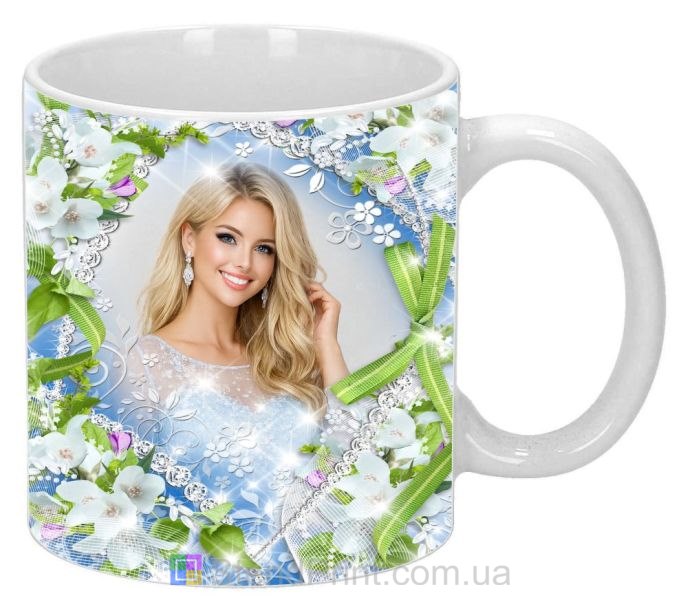 Чашка з фото весняні квіти вуаль ніжний дизайн замовити