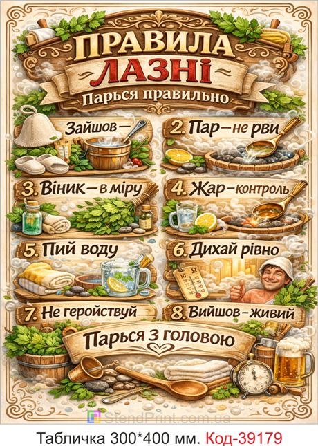 Табличка Правила лазні для бані та сауни замовити онлайн