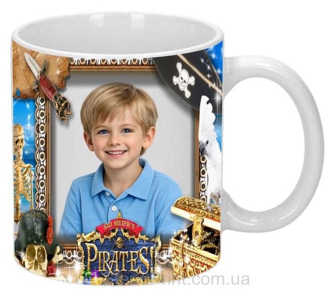 Детская кружка с фото пиратский сундук и карта