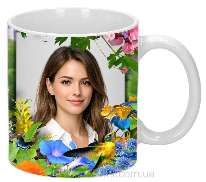 Кружка з фото для дівчини яскравий подарунок кружка з колібрі замовити