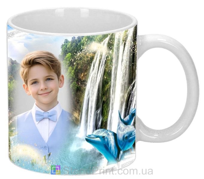 Кружка з фото водоспаду та дельфінів, природа — замовити