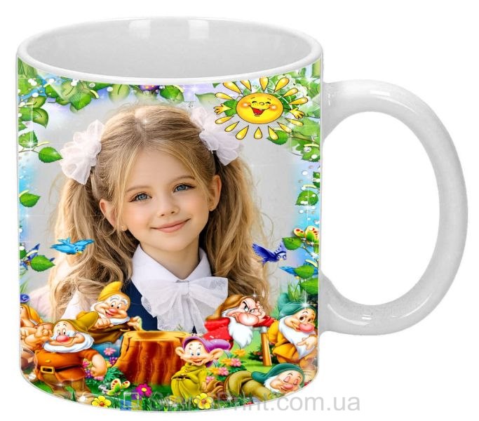 Дитяча чашка з фото гноми квіти та пташки