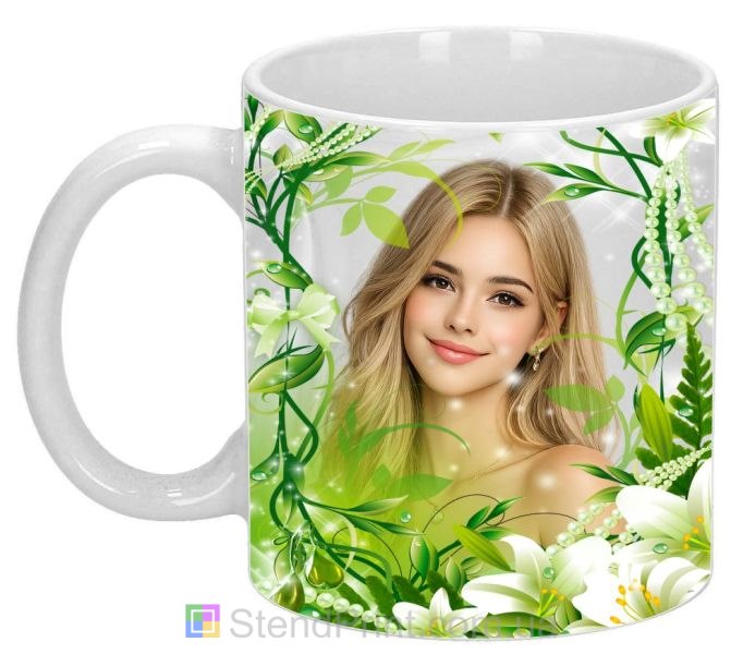 Кружка з фото для дівчини з білими ліліями ніжний подарунок замовити