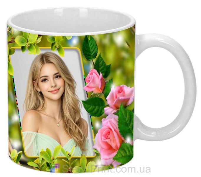 Кружка с фото для девушки с розами нежный подарок заказать