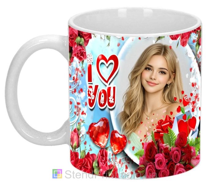 Кружка с фото I Love You с розами романтичный персональный подарок
