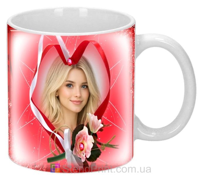 Чашка с фото с сердцем и цветами романтический подарок заказать онлайн