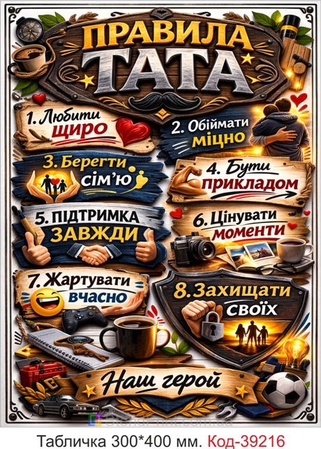 Табличка Правила тата в подарунок для батька купити