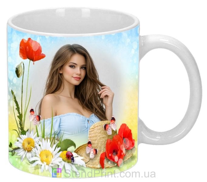Кружка с фото летние цветы ромашки маки заказать