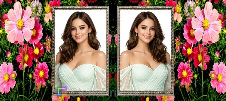 Кружка з фото для коханої з квітами та рамкою романтичний подарунок замовити