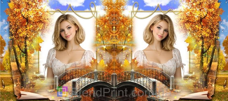 Кружка з фото осінній парк, міст і дощ — персональний друк на кружці купити