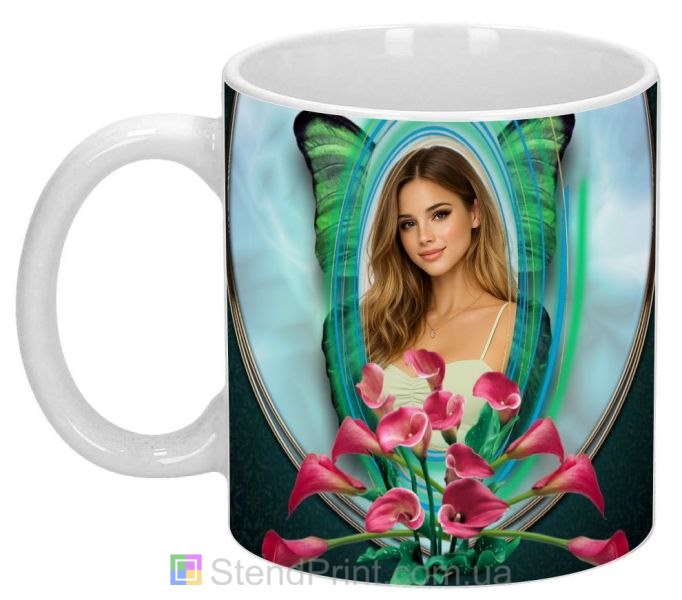 Чашка з фото з квітами калли подарунок дівчині замовити кружку з фото