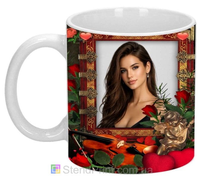 Кружка с фото розы скрипка ангел романтический подарок заказать