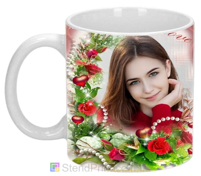 Чашка з фото, квітами та сердечками — подарунок кохання