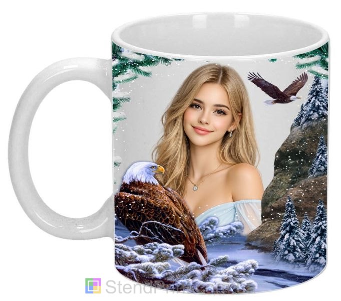 Кружка з фото для дівчини — зимовий дизайн з орлом, подарунок, замовити