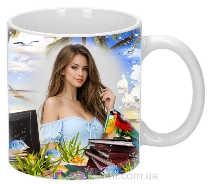 Кружка з фото море, офіс, нагадування про відпочинок — замовити