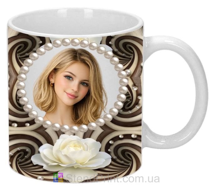 Чашка с фото для девушки с жемчужной рамкой заказать подарок