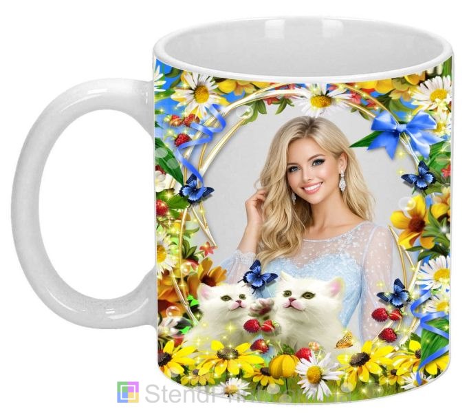 Кружка з фото кошенята літні квіти ніжний дизайн замовити