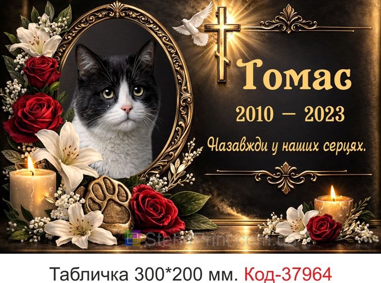 Купить ритуальную табличку для кота на могилу с фото и крестом