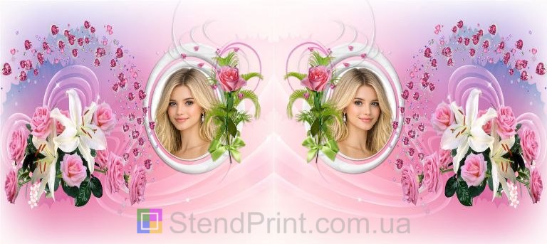 Кружка с фото для любимой в розовом дизайне с цветами и сердцами нежный подарок заказать