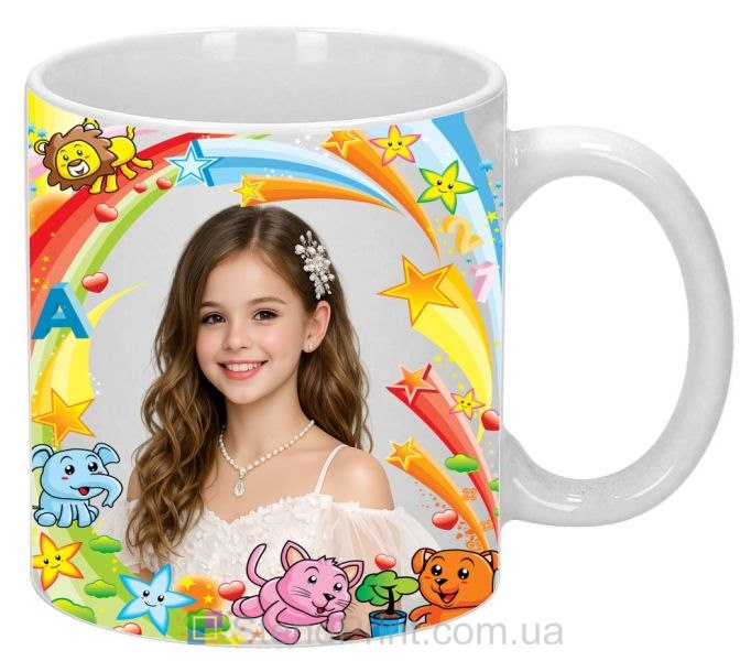Горнятко з фото для дівчинки яскраве дитяче горнятко з веселкою замовити