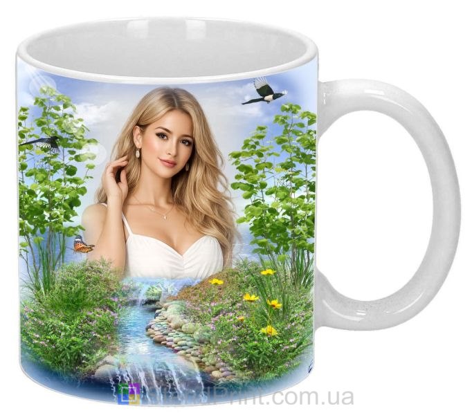 Кружка з фото природа, зелень і струмок фотоефект замовити