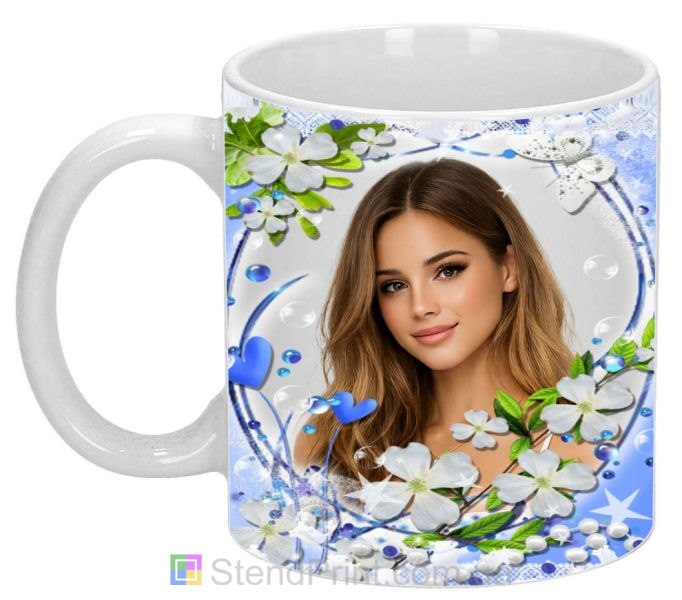 Кружка з фото з квітами та серцями для коханої ніжний подарунок