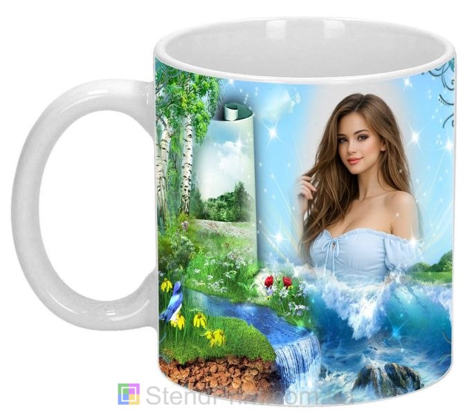 Кружка-колаж із фото природа, струмок, берези та морська хвиля — замовити онлайн