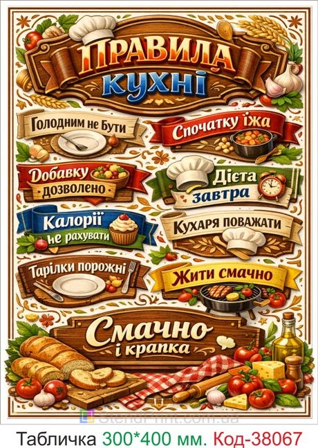 Табличка правила кухни купить классический декор