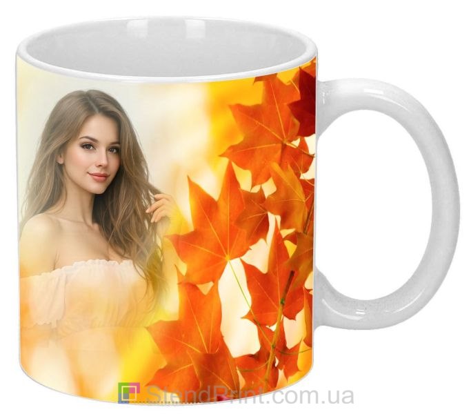 Кружка з фото осінь кленове листя та сонячні промені персональний друк купити онлайн