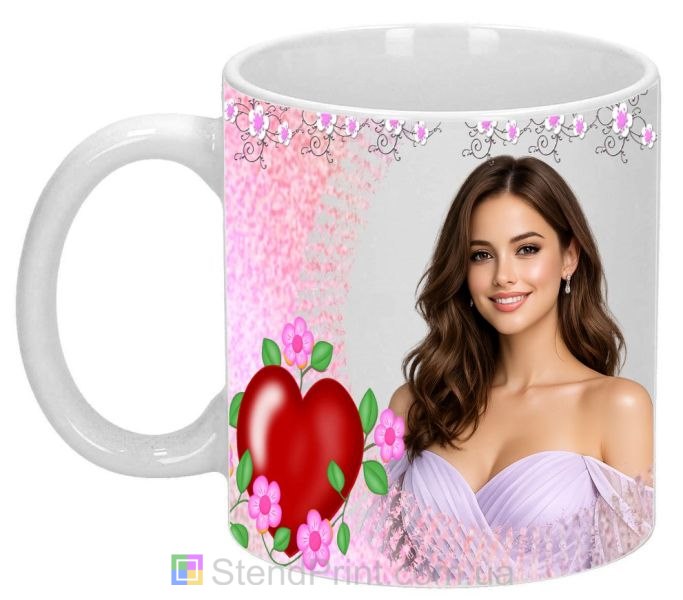 Чашка з фото для коханої з серцем подарунок дівчині купити онлайн