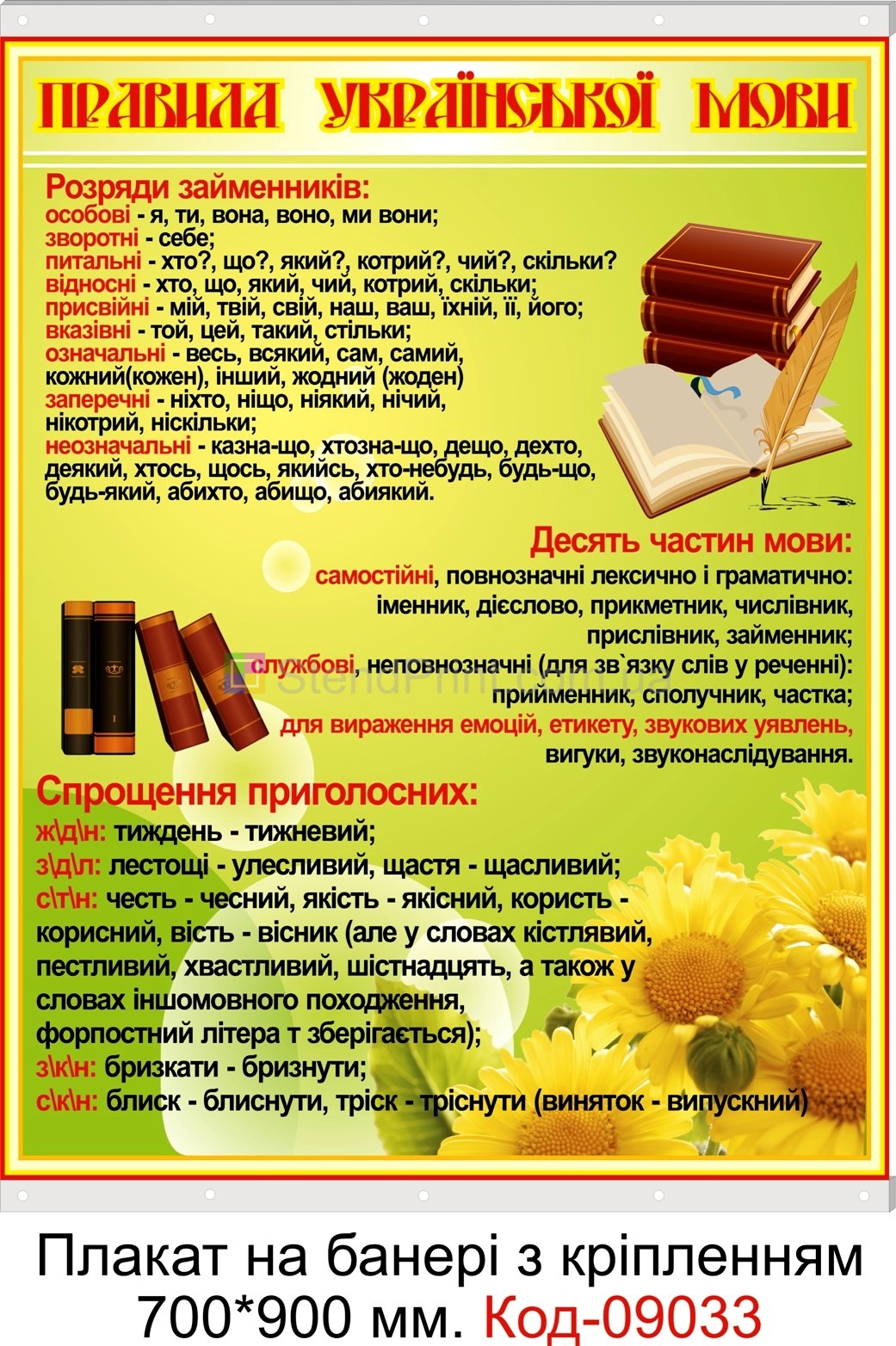 Правила української мови плакат на банері з направляючими в кабінет української мови та літератури