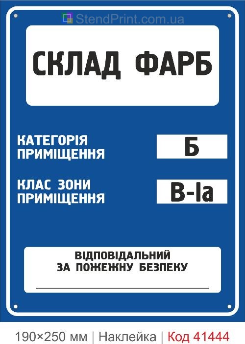 Склад фарб Б В-Ia наклейка категорія приміщення клас зони