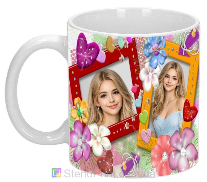 Чашка з фото для коханої з рамками та квітами яскравий оригінальний подарунок замовити