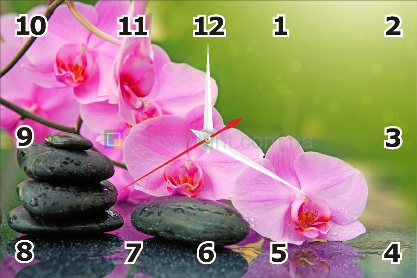 Часы настенные орхидеи на камнях