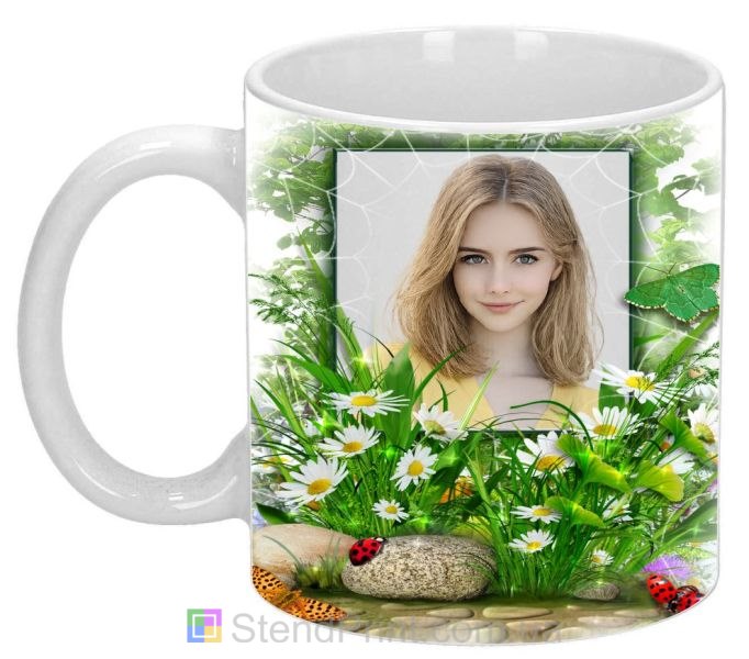 Чашка с фото зелёная трава ромашки природный пейзаж заказать