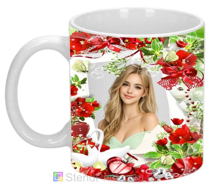 Кружка с фото лебеди цветы сердце романтический подарок