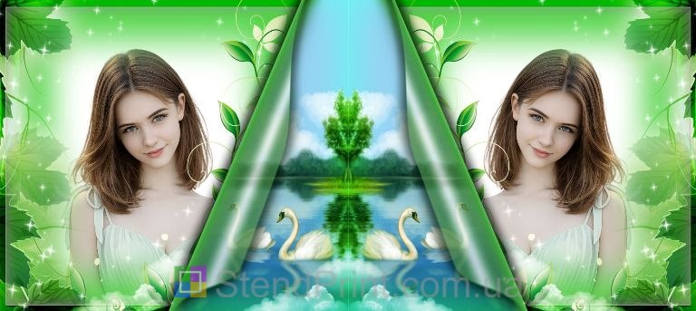 Кружка с фото озеро лебедь виноградные листья заказать