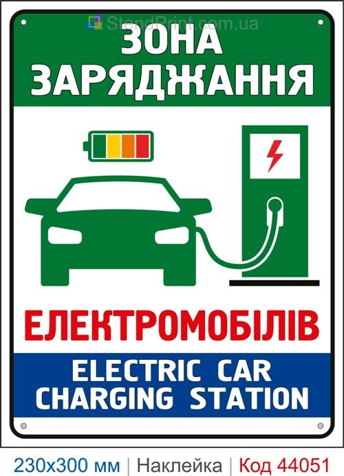 Наклейка зона заряджання електромобілів | Самоклеюча наклейка для зарядної станції