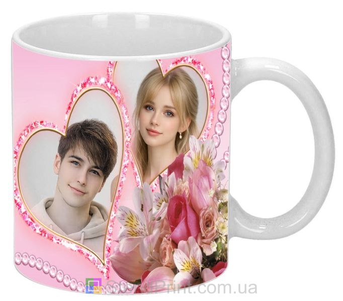 Горнятко з фото для закоханих з серцями подарунок парі замовити онлайн