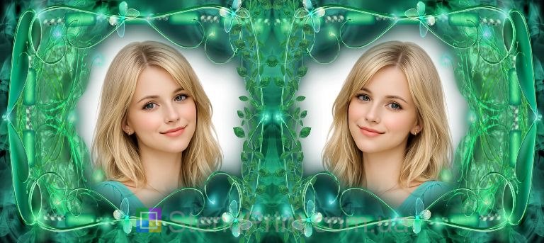 Кружка с фото для девушки зелёный волшебный дизайн подарок заказать