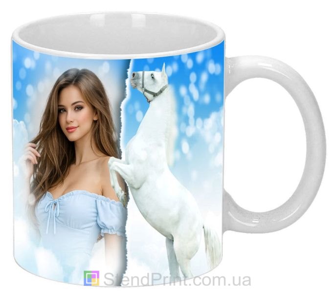Чашка с фото белая лошадь небо облака заказать