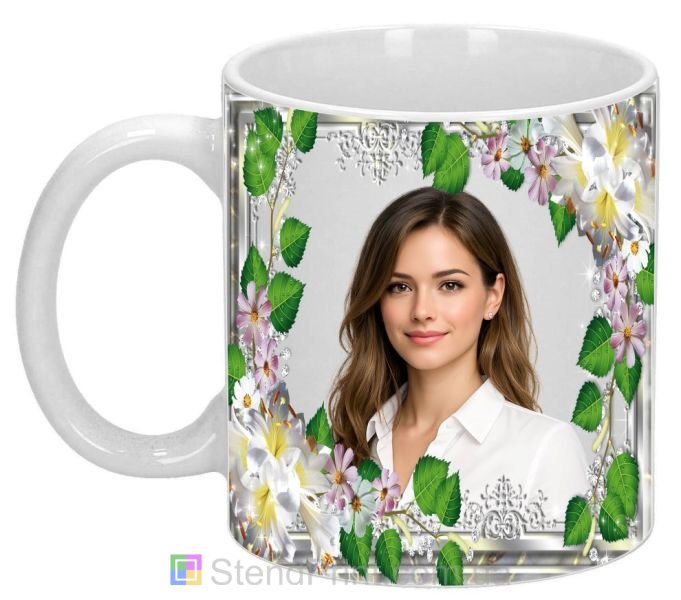 Чашка з фото квіти та зелені пелюстки ніжний подарунок замовити