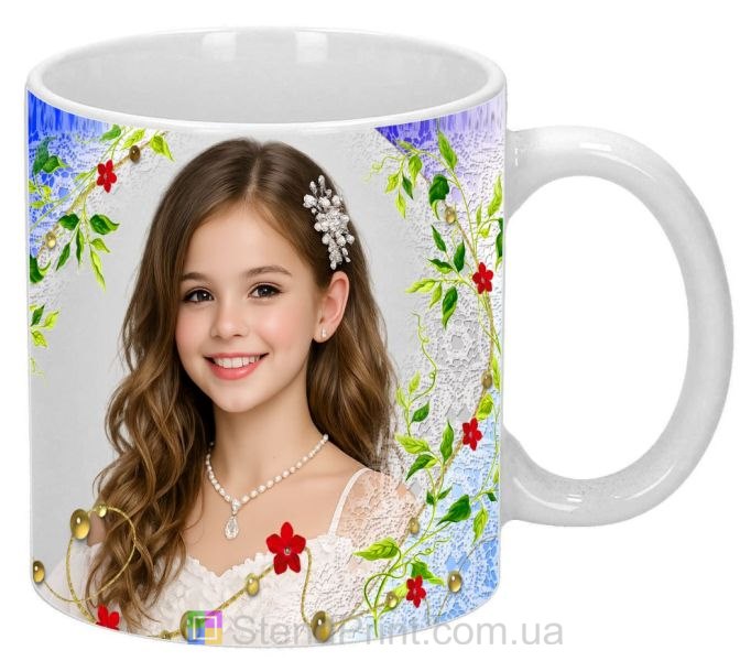 Кружка з фото для дівчинки — ніжний квітковий дизайн, подарунок, замовити