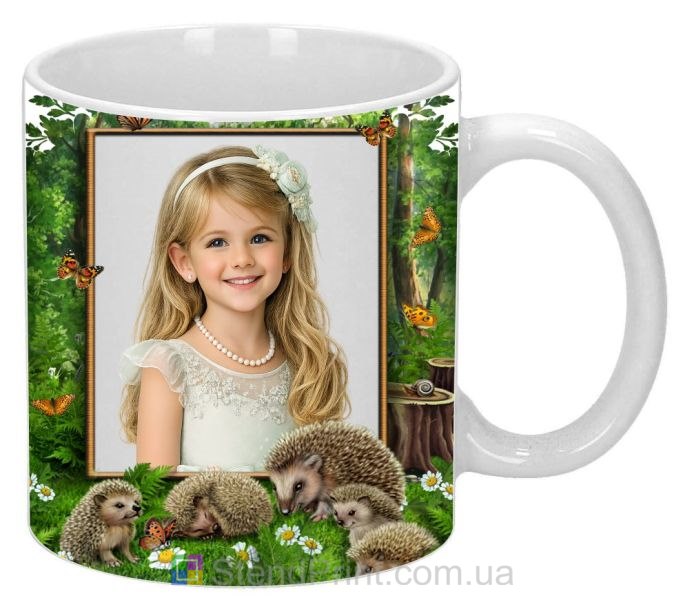 Кружка с фото ёжики цветочная поляна природа заказать