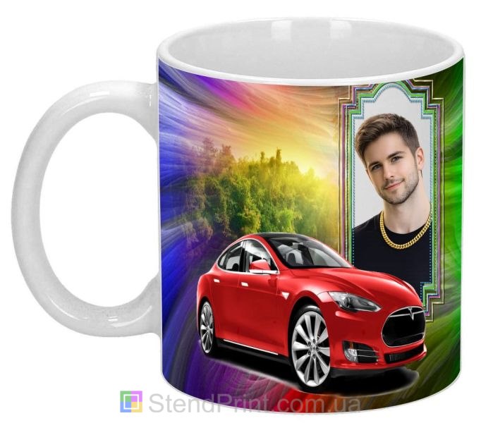 Чашка с фото с красным спорткаром яркий персональный подарок автолюбителю заказать